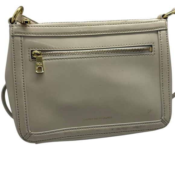 Lauren Ralph Lauren Cream Leather Crossbody Bag With Adjustable Strap & Gold - Picture 10 of 12